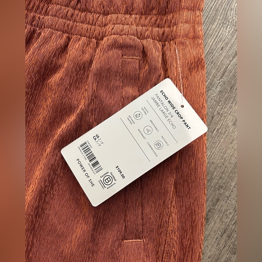 NWT Athleta Echo Wide Crop Elastic Waist Pants - burnt Orange texture - Picture 4 of 4